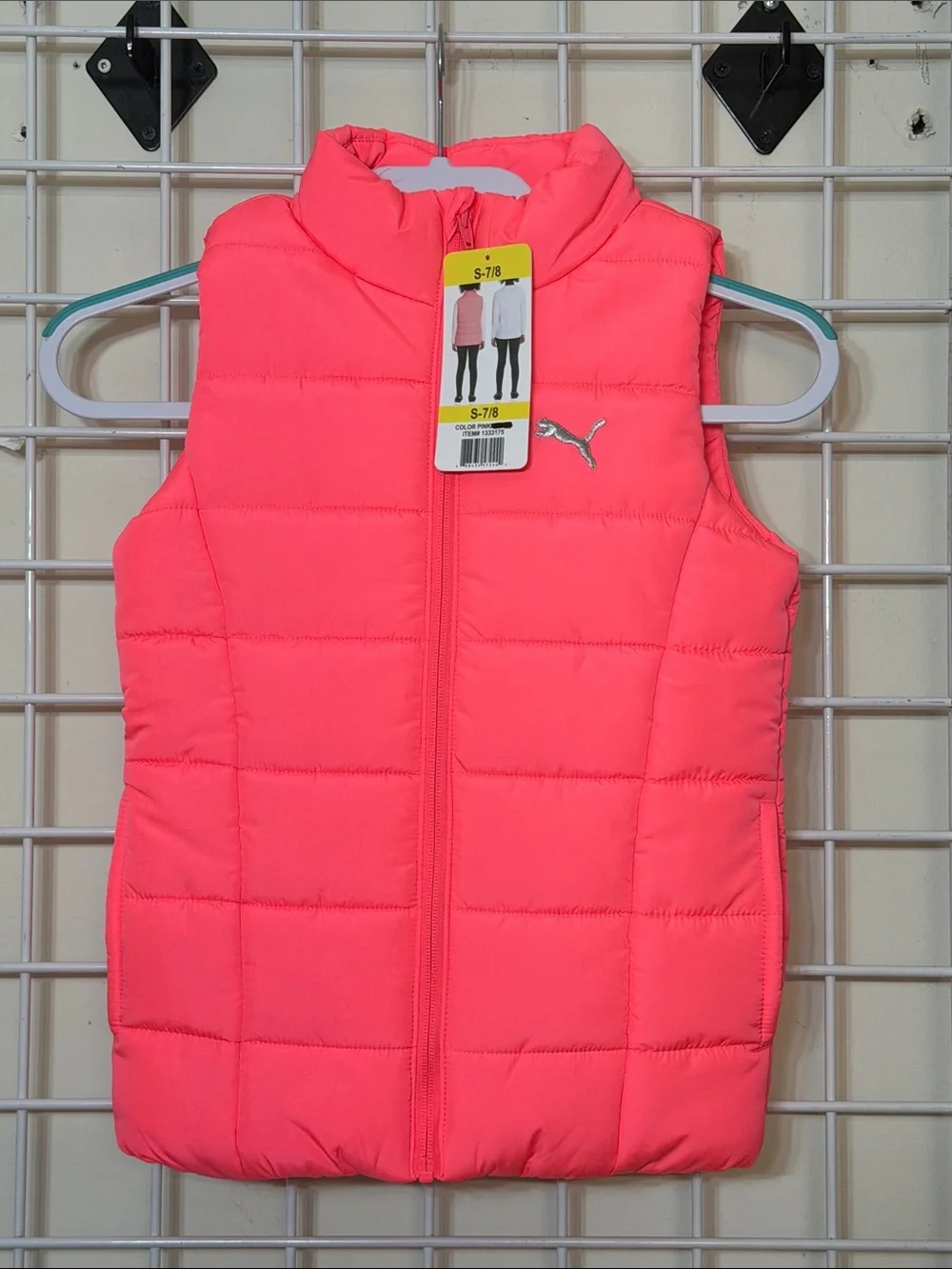 Puma Kids Bright Pink Quilted Vest Size Small 7/8 kids Girls New With Tag